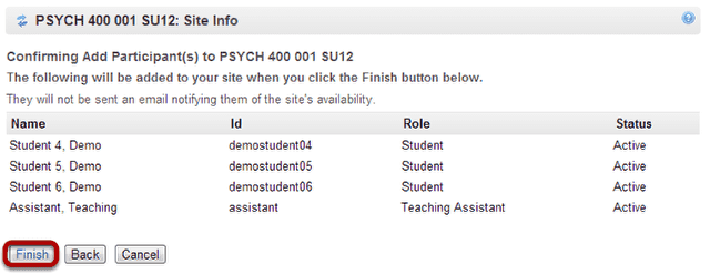 Confirm addition of participants.