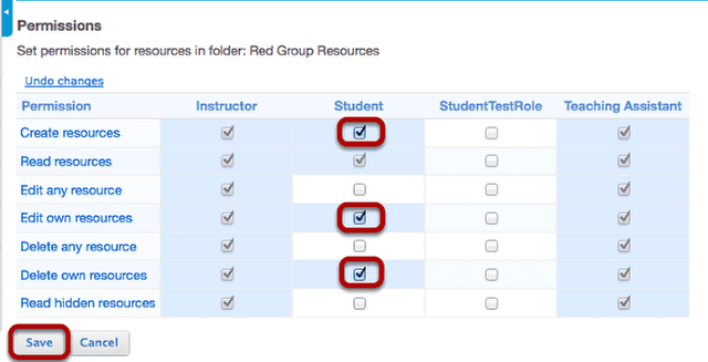 Modify student permissions, then Save.