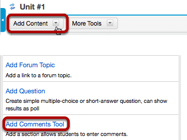 Click Add Content, then Add Comment Tool.