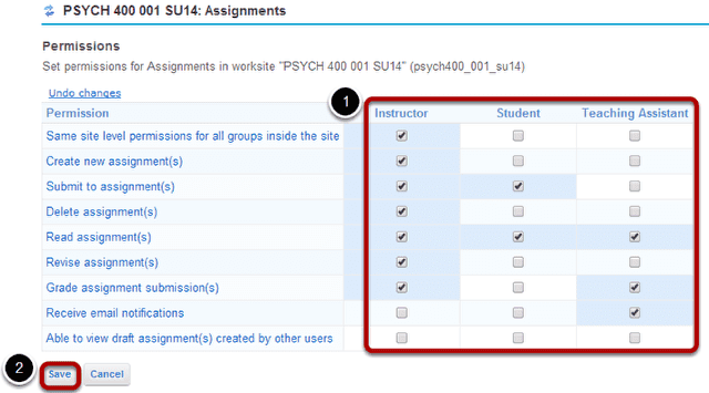 Modify the permissions for the roles listed.