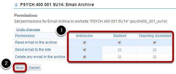 Modify the permissions for the roles listed.