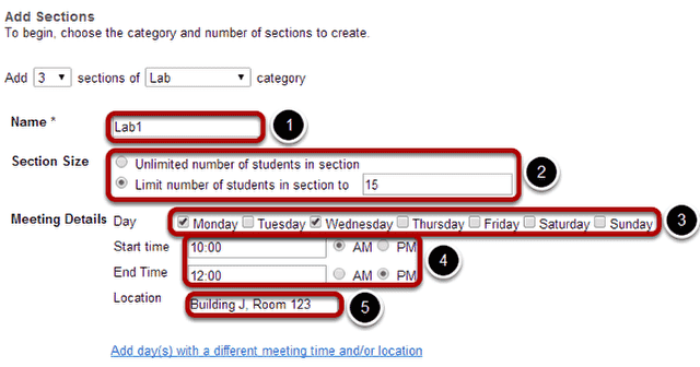 Enter the section information.