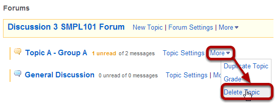Select Delete Topic from the drop-down menu.