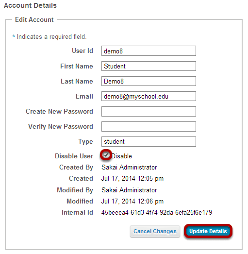 Click on an individual user id to view and edit that user's details.