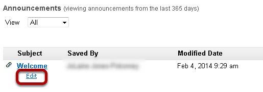 Click Edit below the title of the announcement.