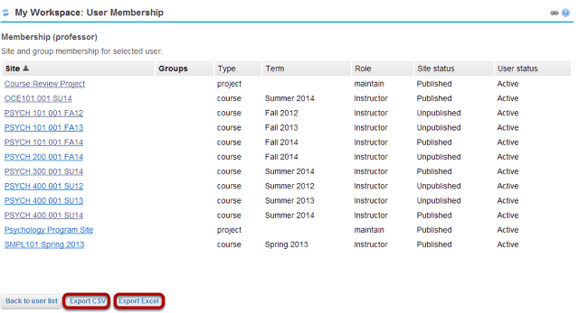 Click Export CSV or Export Excel.