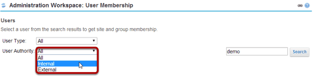 Select the User Authority from the drop-down menu.