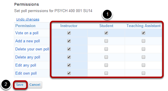 Modify the permissions for the roles listed.