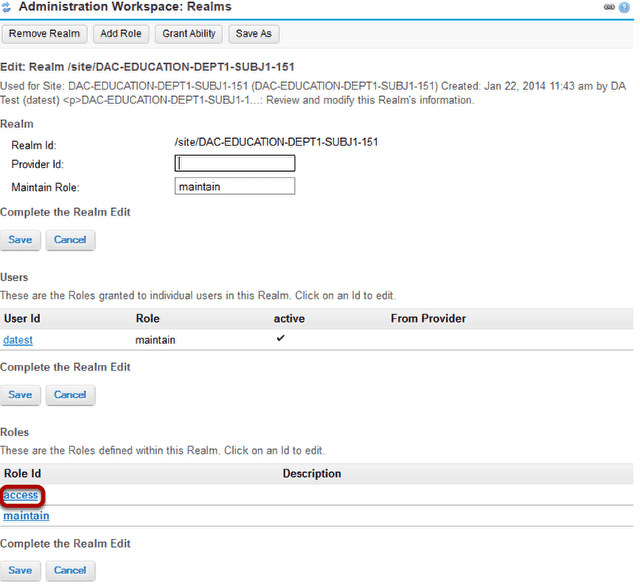 Click on the role id for the role you want to modify.