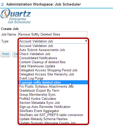 Select Expunge Softly Deleted Sites from the Type drop-down menu.