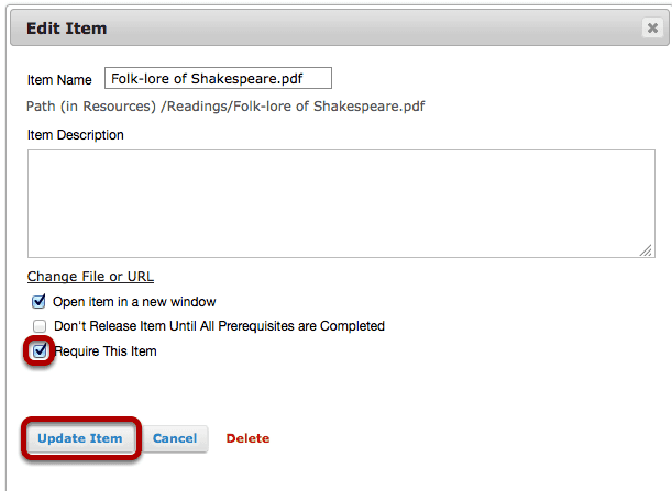 Check Require This Item, then click Update Item.