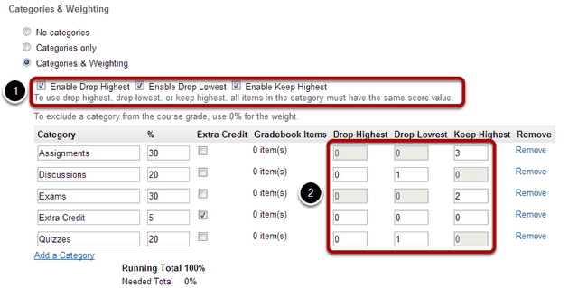 Enabling drop lowest and/or keep highest.