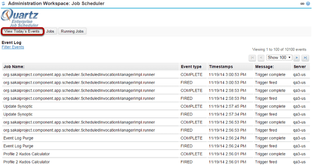 Viewing the event log.