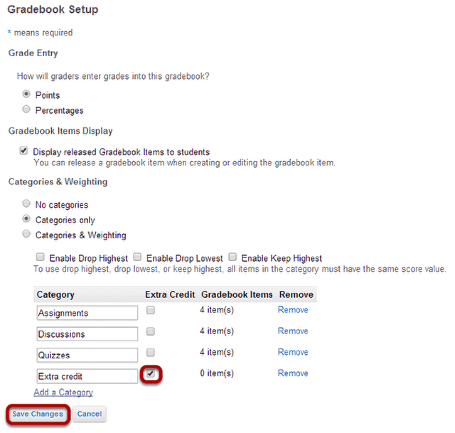 Setting EC at the category level.